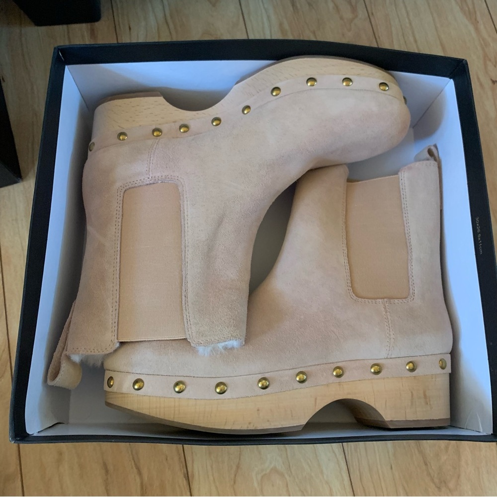 NWTB J.Crew Faux - Fur Lined Chelsea  Clog Boots in Suede Bronzed Clay 8